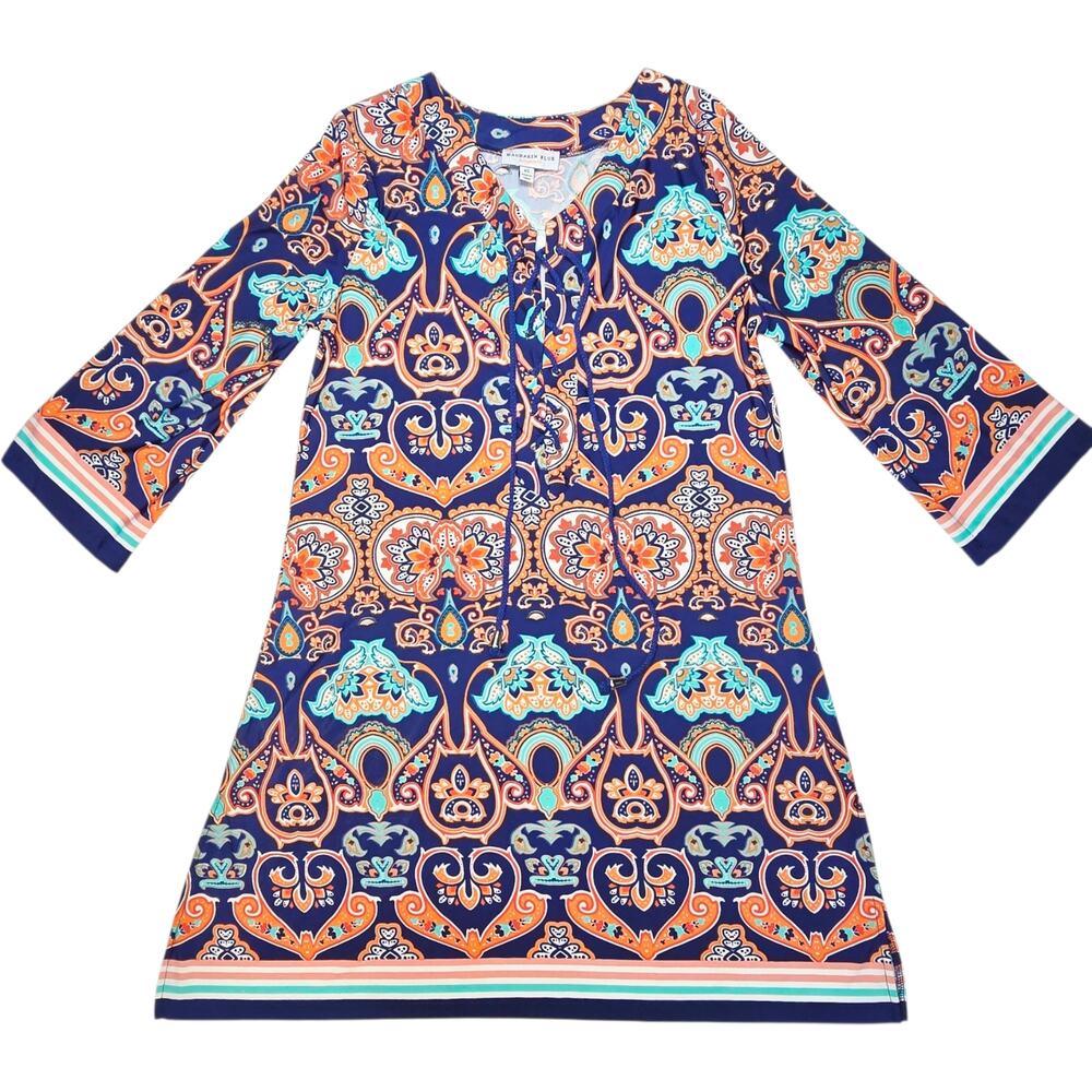 Mandarin Blue Womens XS Paisley Beach Dress Cover Up Blue Orange Teal